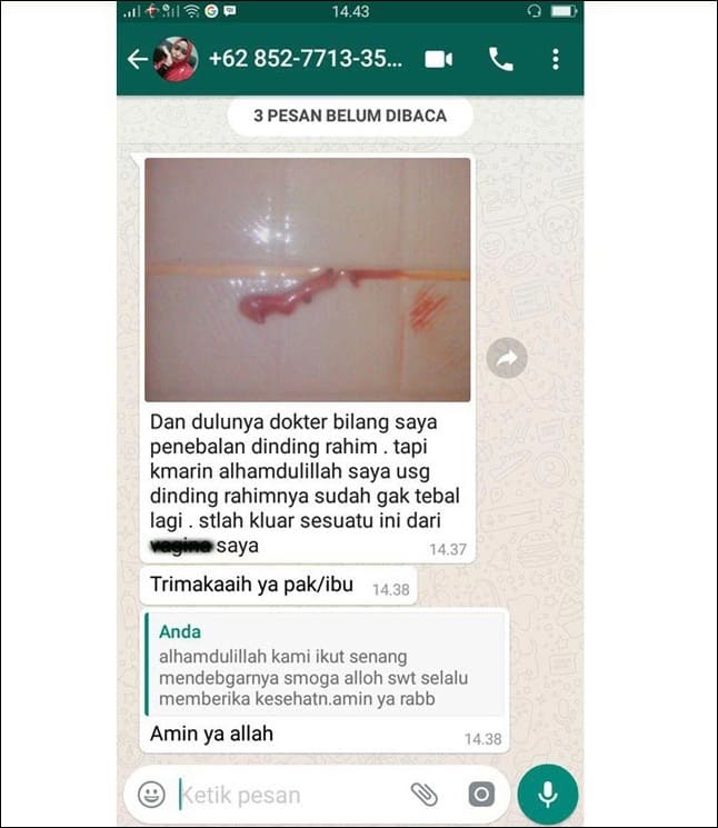 testimoni dinding rahim sudah tidak tebal dikirim lewat whatsapp
