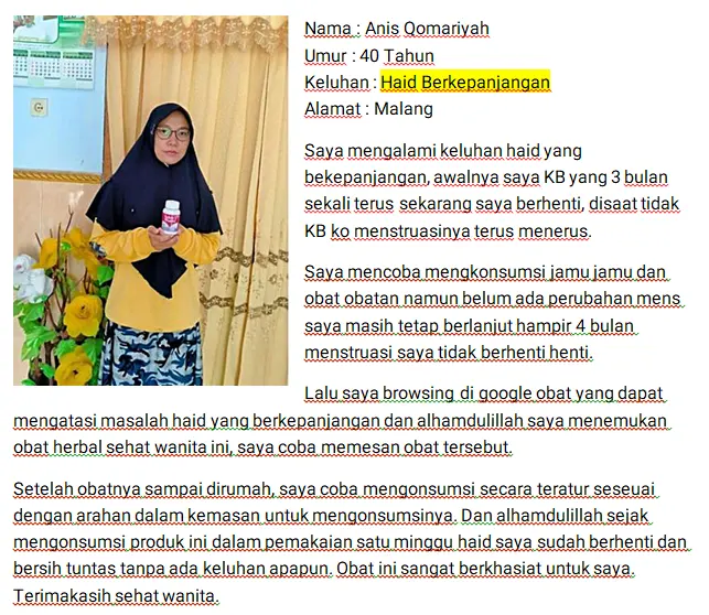 haid berkepanjangan akibat KB ibu anis qomariyah sembuh