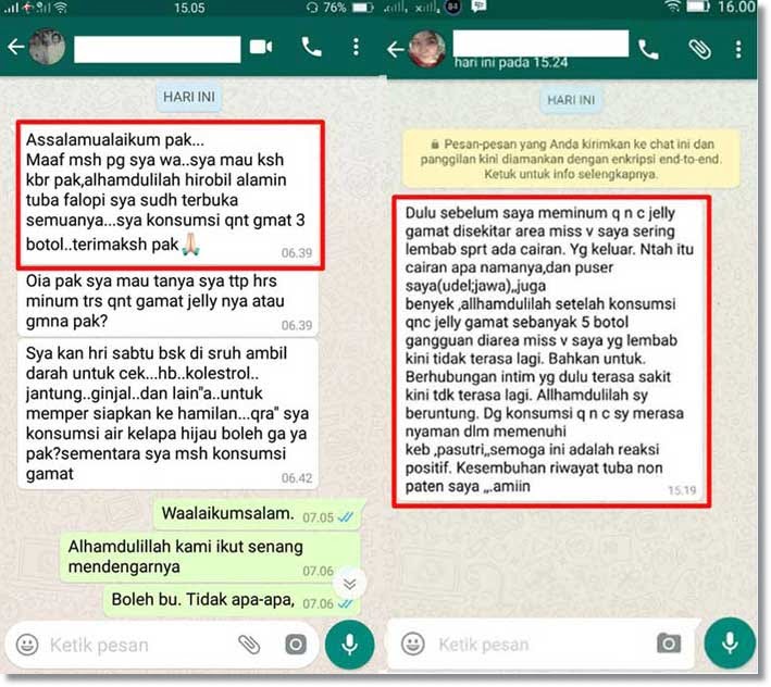 bukti yang dikirim lewat whatsapp terbuka semua saluran tuba yang tersumbat