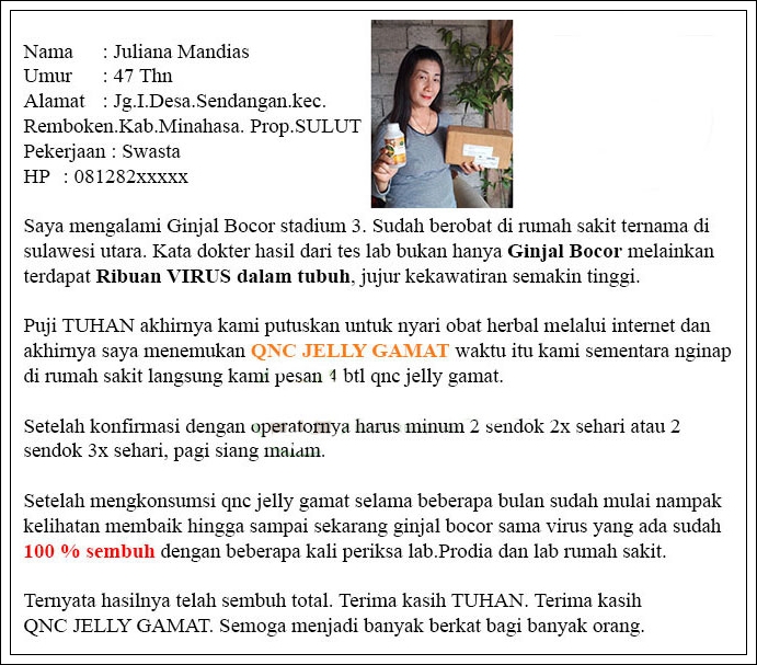 testimoni kesembuhan ginjal bocor dari ibu juliana mandias