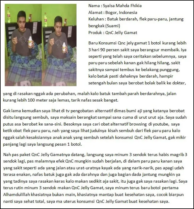 testimoni qnc jelly gamat batuk berdarah, flek paru paru, dan jantung bengkak