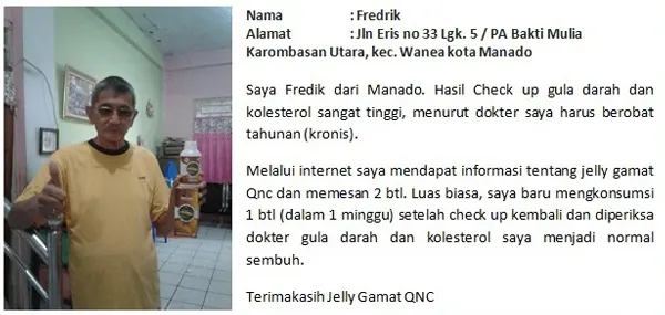 bukti bapak fredrik gula darah dan kolesterol normal kembali