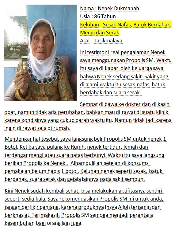 testimoni propolis sm dari nenek rukmanah