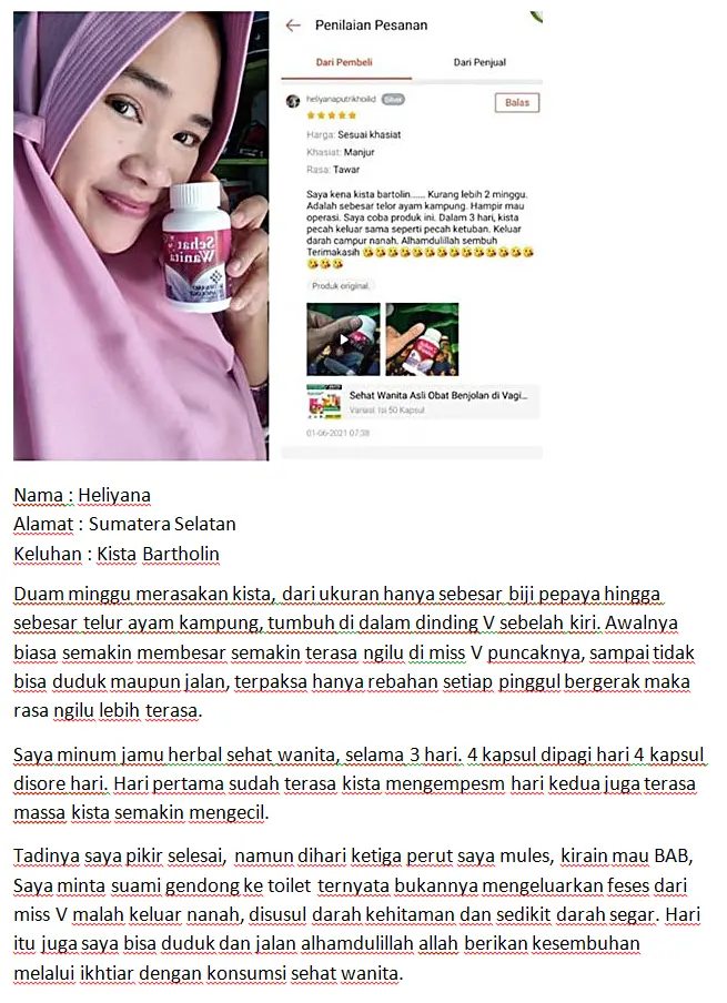 testimoni sehat wanita kapsul untuk kista bartholin