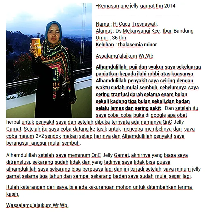 testimoni qnc jelly gamat dari ibu cucu tresnawati